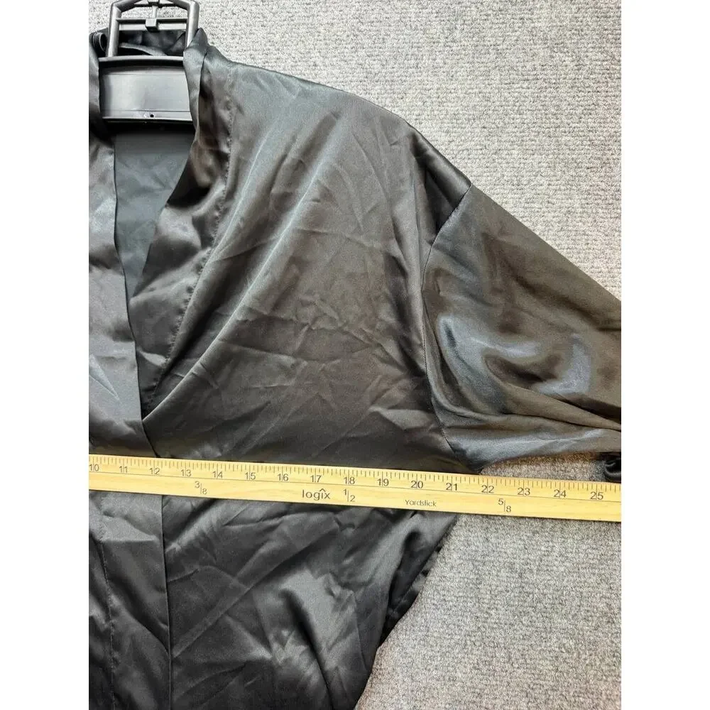Victoria's Secret Black Satin Robe One Size Belted Sleepwear Wrap